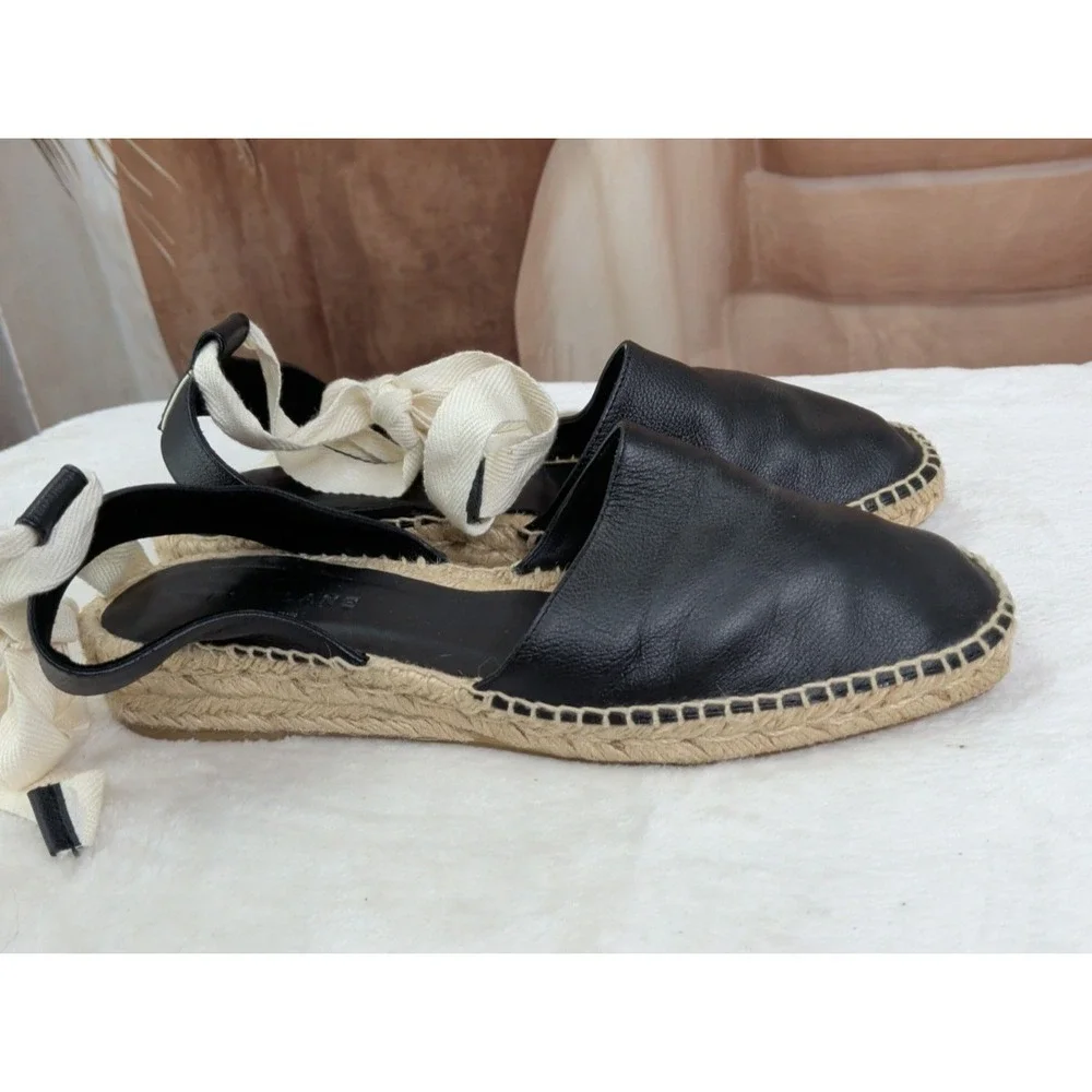 Everlane Black Leather D'Orsay Espadrille Flat